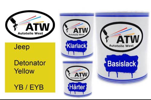 Jeep, Detonator Yellow, YB / EYB: 1L Lackdose + 1L Klarlack + 500ml Härter - Set, von ATW Autoteile West.